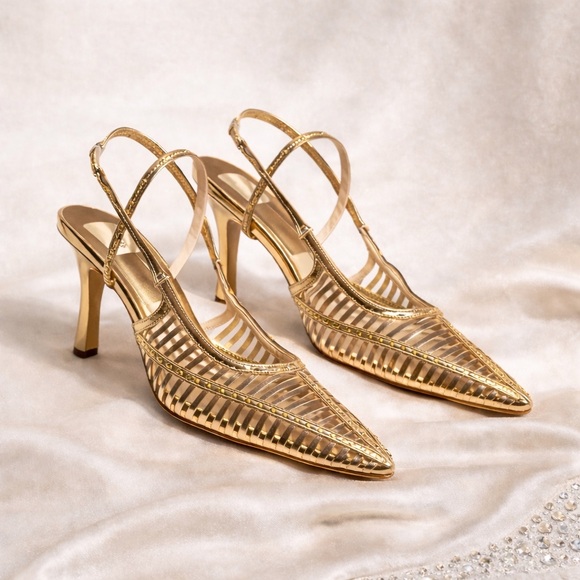 Dolce Vita Shoes - 🆕 Dolce Vita Distressed Gold Strap Cage Leather Slingback Pointed Toe Heels 9.5